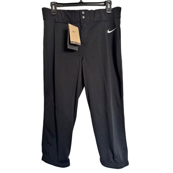 Nike Women's Softball Pants Size Medium Tight Fit NWT Black Stretch $45 3/4 Leng - Picture 1 of 6